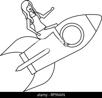 casual businesswoman flying in rocket vector illustration design Stock Vector