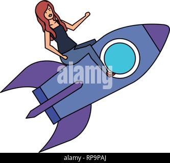 casual businesswoman flying in rocket vector illustration design Stock Vector
