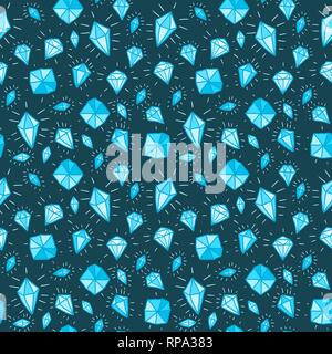 Doodle seamless background texture illustration - precious diamonds, shiny gem stones. Stock Vector