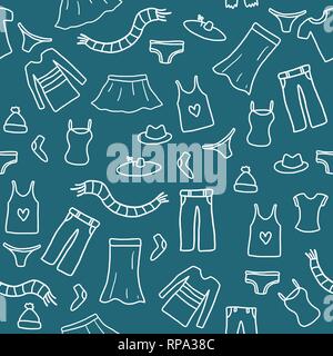 Seamless pattern fashion, clothes and accessories icons and symbols. Fashion theme background doodle. Stock Vector