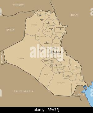 Iraq map with cities: Baghdad, Mosul, Basra, Arbil, Amara and others ...