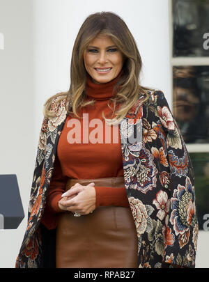 Washington, District of Columbia, USA. 21st Nov, 2017. First Lady MELANIA TRUMP looks on as she and United States President Donald J. Trump host the National Thanksgiving Turkey Pardoning Ceremony in the Rose Garden of the White House. Credit: Ron Sachs/CNP/ZUMA Wire/Alamy Live News Stock Photo