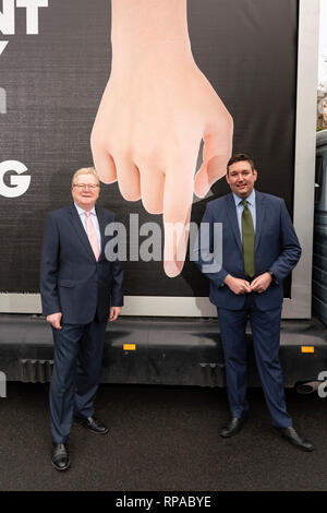 Edinburgh, Scotland, UK. 21st Feb, 2019. Jackson Carlaw MSP and Miles Briggs MSP unveil an Ad Van at an Edinburgh care home today before it travels across the central belt of Scotland to workplaces that are set to be hit by the proposed Car Park Tax which is to be voted through the Scottish Parliament by the SNP and Green parties. Pictured ; Jackson Carlaw MSP (L) and Miles Briggs MSP Credit: Iain Masterton/Alamy Live News Stock Photo