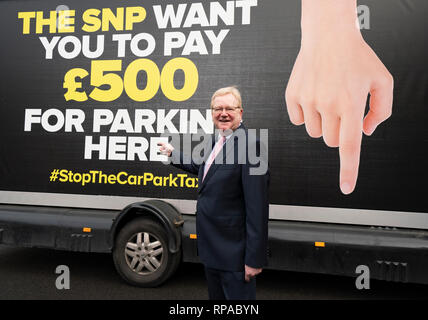 Edinburgh, Scotland, UK. 21st Feb, 2019. Jackson Carlaw MSP and Miles Briggs MSP unveil an Ad Van at an Edinburgh care home today before it travels across the central belt of Scotland to workplaces that are set to be hit by the proposed Car Park Tax which is to be voted through the Scottish Parliament by the SNP and Green parties. Pictured; Jackson Carlaw MSP Credit: Iain Masterton/Alamy Live News Stock Photo