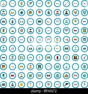 100 big city icons set, flat style Stock Vector