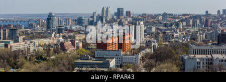 Picture, panoramic photo wallpapers landscape top view spring city Dnieper, Ukraine Stock Photo