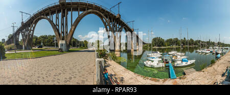 Picture, panoramic photo wallpapers landscape top view spring city Dnieper, Ukraine Stock Photo