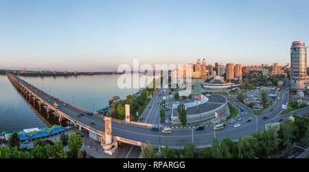 Picture, panoramic photo wallpapers landscape top view spring city Dnieper, Ukraine Stock Photo