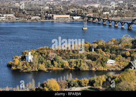 Picture, panoramic photo wallpapers landscape top view spring city Dnieper, Ukraine Stock Photo