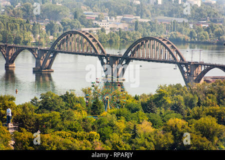 Picture, panoramic photo wallpapers landscape top view spring city Dnieper, Ukraine Stock Photo