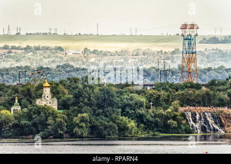 Picture, panoramic photo wallpapers landscape top view spring city Dnieper, Ukraine Stock Photo