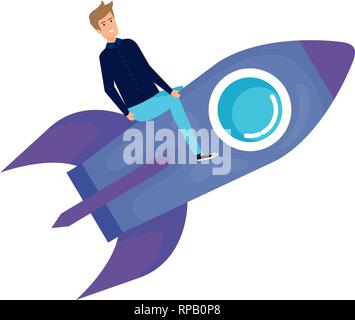 casual businessman flying in rocket vector illustration design Stock ...