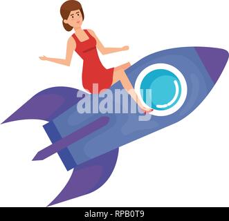 casual businesswoman flying in rocket vector illustration design Stock Vector