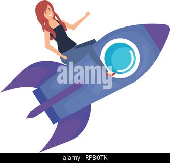 casual businesswoman flying in rocket vector illustration design Stock Vector