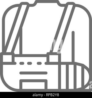 Broken arm, bandage, injured man line icon. Stock Vector