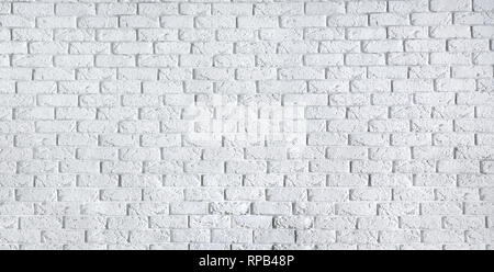 White brick wall interior background texture horizontal banner header design Stock Photo