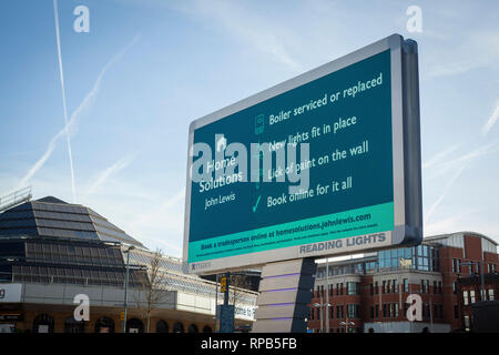 A giant new illuminated LED advertising screen outside Reading Station, Berkshire. Stock Photo