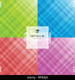 Set of striped abstract blue, green, red, purple color technology background. Digital fractal pattern. Blurred texture with glass effect. Vector illus Stock Vector