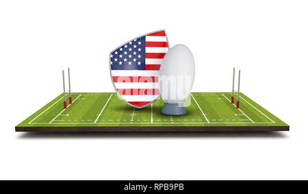 USA rugby shield flag icon with rugby ball. 3D Render Stock Photo