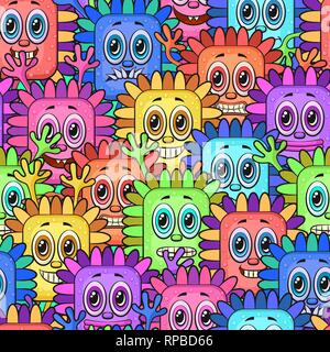 Cartoon Monsters Seamless Stock Vector