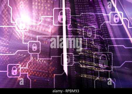 Blochain information encryption. Cyber security, crypto currency. Stock Photo