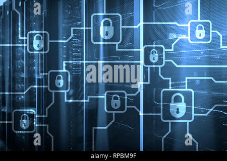 Blochain information encryption. Cyber security, crypto currency. Stock Photo