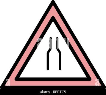 Vector Road narrows on both side Road Sign Icon Stock Vector