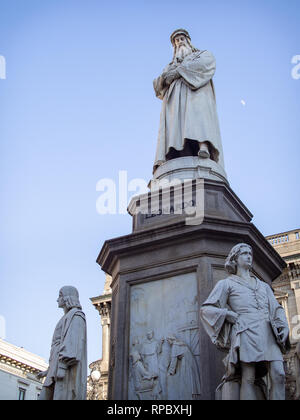 Leonardo da Vinci monument by Pietro Magni at Piazza della Scala, Milan, Italy Stock Photo