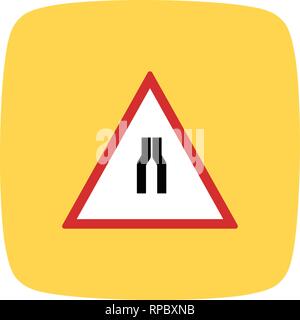 Vector Road narrows on both side Road Sign Icon Stock Vector