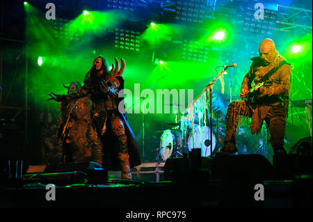 Lordi, hard rock group from Finland, performing on stage. August 23, 2017. Kiev, Ukraine Stock Photo