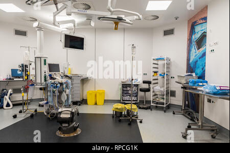 Auderghem, Brussels / Belgium - 02 18 2019: Empty surgery room with full medical equipment ready Stock Photo