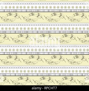 Vintage feather seamless pattern with lline and circles Stock Vector