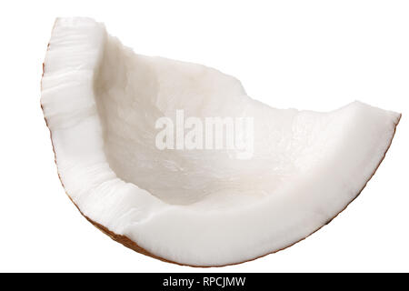 Piece of coconut meat (Cocos nucifera shelled fruit kernel), broken, irregular shaped Stock Photo