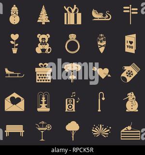 Winter walk icons set, simple style Stock Vector