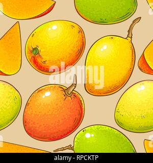 mango vector pattern on color background Stock Vector