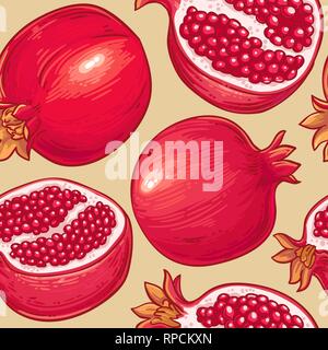 pomegranate vector pattern on color background Stock Vector