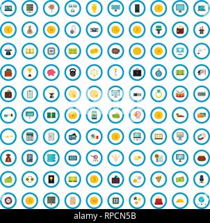 100 bitcoin investigation icons set, flat style Stock Vector