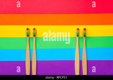 Photo on top of four toothbrushes. Stock Photo