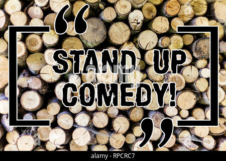 Word writing text Stand Up Comedy. Business concept for Comedian performing speaking in front of live audience Wooden background vintage wood wild mes Stock Photo