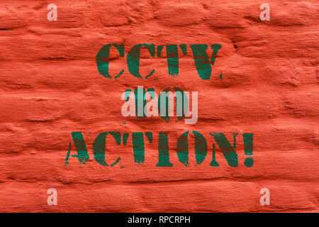 Word writing text Cctv In Action. Business concept for Selfcontained surveillance system comprising cameras Brick Wall art like Graffiti motivational  Stock Photo