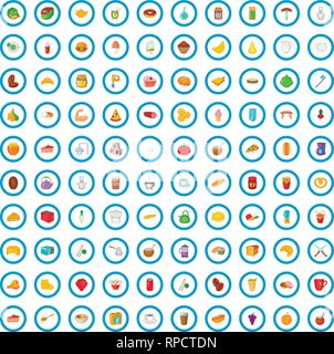 100 breakfast icons set, cartoon style Stock Vector