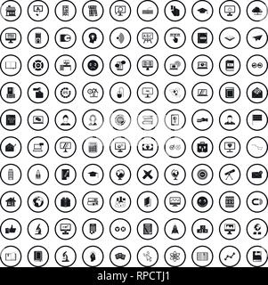 100 e-learning icons set in simple style Stock Vector