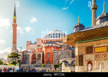 View of Hagia Sophia museum from Sultanahmet Park. Istanbul, Turkey - September 28, 2018. Stock Photo