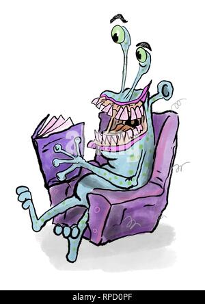 A monster reading a book illustration Stock Photo