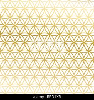 Sacred geometry golden gradient flower of life texture. Geometric pattern. Abstract vector overlapping circle ornament illustration. Stock Vector