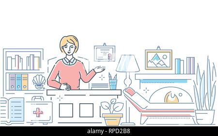 Psychologist at work - modern line design style illustration Stock Vector