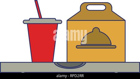 Fast food delivery blue lines Stock Vector