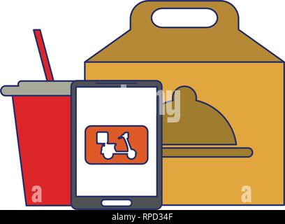 Fast food delivery blue lines Stock Vector