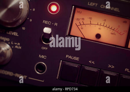 Spinning spool with VU meters and transport controls on a Revox