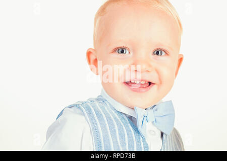 Born to be fashionable. Boy child with fashion look. Small baby in fashionable wear. Small child happy smiling. Fashion boy. Adorable fashionist Stock Photo